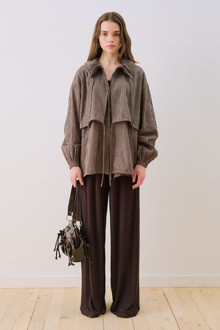 Checked Jacket With Ruched Detail Brown