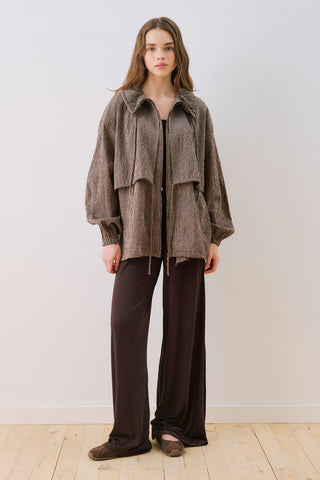 Checked Jacket With Ruched Detail Brown