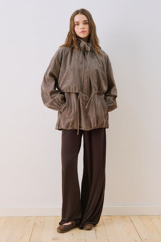 Checked Jacket With Ruched Detail Brown