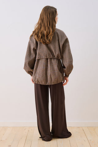 Checked Jacket With Ruched Detail Brown