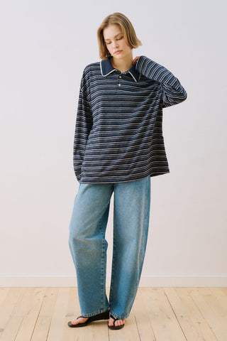 Sweatshirt With Striped Collar Detail Navy Blue