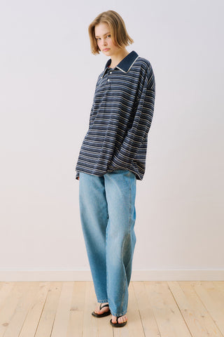 Sweatshirt With Striped Collar Detail Navy Blue