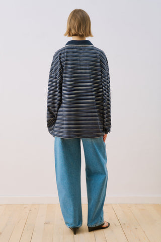 Sweatshirt With Striped Collar Detail Navy Blue