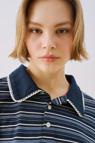 Sweatshirt With Striped Collar Detail Navy Blue