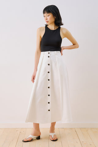 Lula Buttoned Skirt With Pleat Detail Ecru
