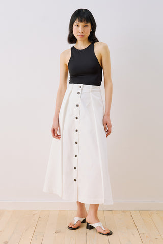 Lula Buttoned Skirt With Pleat Detail Ecru
