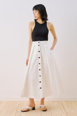 Lula Buttoned Skirt With Pleat Detail Ecru