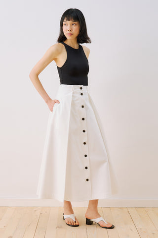Lula Buttoned Skirt With Pleat Detail Ecru