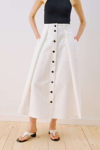Lula Buttoned Skirt With Pleat Detail Ecru