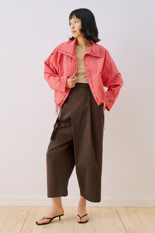 High-Neck Detail Shirt Red Plaid