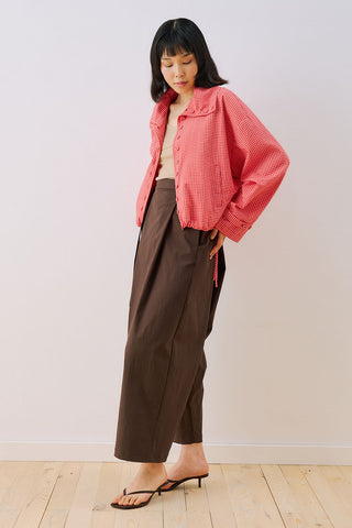 High-Neck Detail Shirt Red Plaid