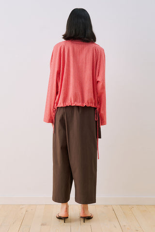 High-Neck Detail Shirt Red Plaid