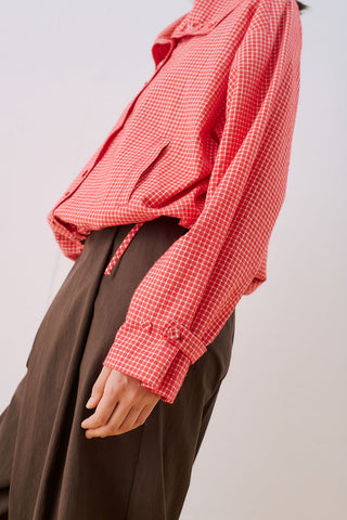 High-Neck Detail Shirt Red Plaid