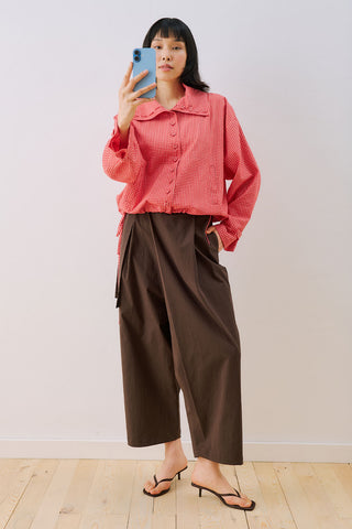 High-Neck Detail Shirt Red Plaid