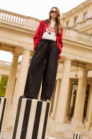 Elastic Waist Barrel Trousers Black
