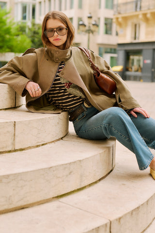 Washed Effect Statement Jacket Dark Green