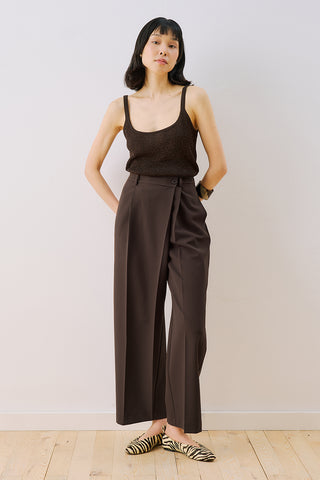 Wrap Front Fabric Trousers Brown