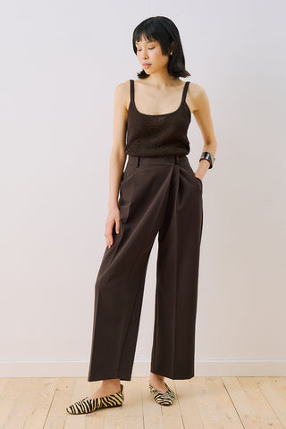 Wrap Front Fabric Trousers Brown