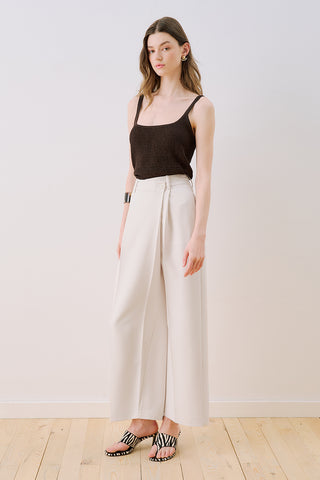Wrap Front Fabric Trousers Ecru