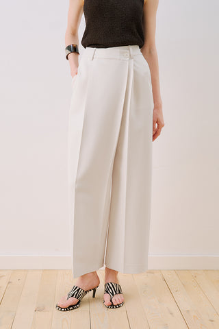 Wrap Front Fabric Trousers Ecru