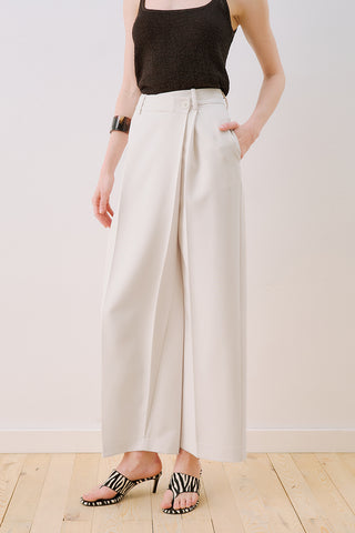 Wrap Front Fabric Trousers Ecru