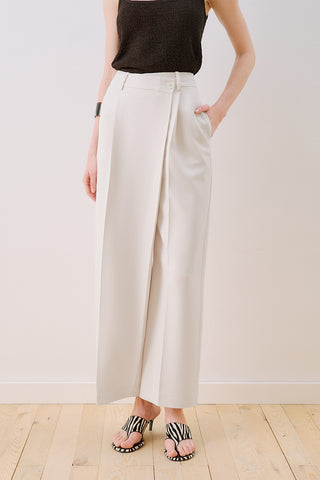 Wrap Front Fabric Trousers Ecru
