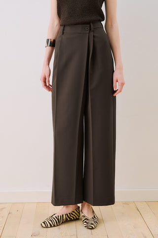 Wrap Front Fabric Trousers Brown