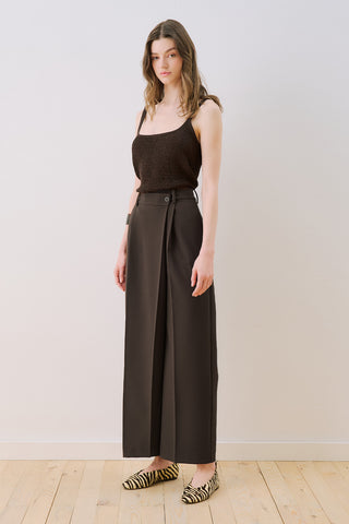 Wrap Front Fabric Trousers Brown