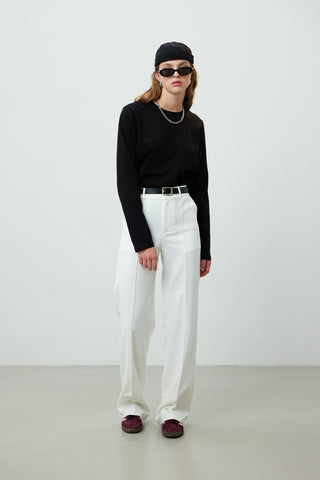 Front Seam Straight Pants White