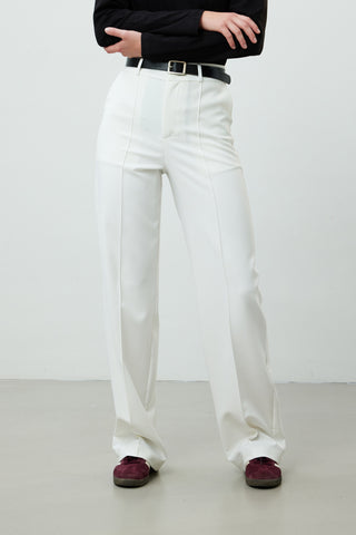 Front Seam Straight Pants White