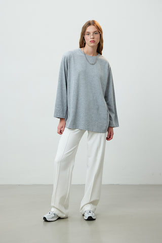 Oversize Cotton Long Sleeve T-Shirt Grey Melange