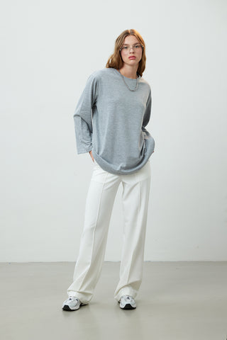 Oversize Cotton Long Sleeve T-Shirt Grey Melange