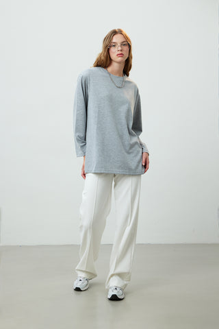 Oversize Cotton Long Sleeve T-Shirt Grey Melange