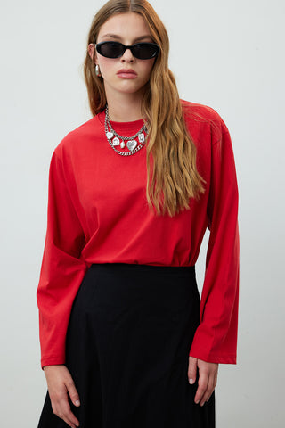 Oversize Cotton Long Sleeve T-Shirt Red