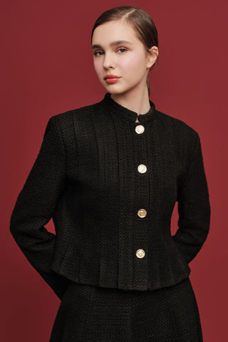 Textured Buttoned Jacket Black