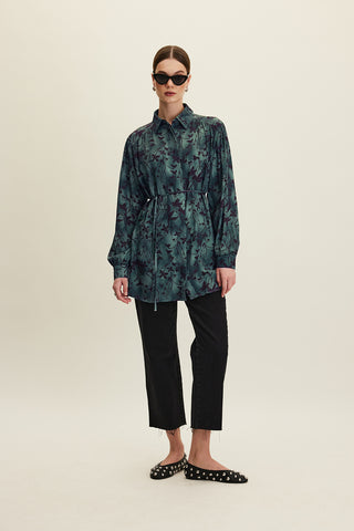 Belted Retro Style Shirt Dark Forest