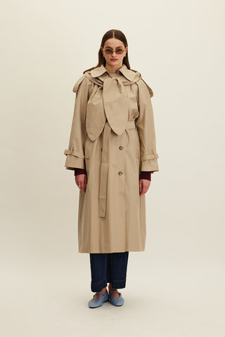 Tokyo Hooded Trench Coat Camel