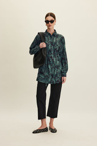 Belted Retro Style Shirt Dark Forest