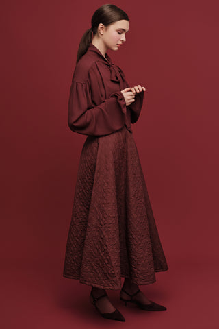 Wide Quilted Skirt Burgundy