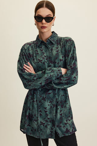 Belted Retro Style Shirt Dark Forest