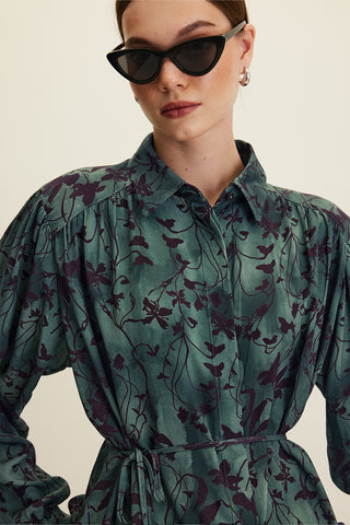 Belted Retro Style Shirt Dark Forest