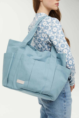 Multi-Pocket Canvas Bag Blue