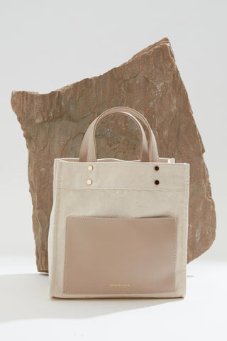 Canvas Bag With Leather Pocket Beige