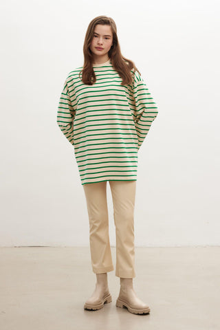 Striped Oversize Sweatshirt Green