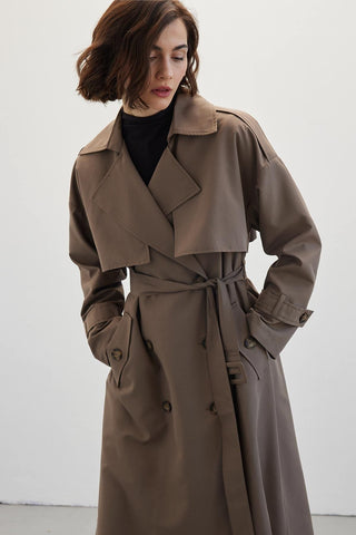 Double-Breasted Trench Coat With Buttons Mink