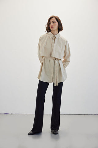 Belted Trench Shirt Beige