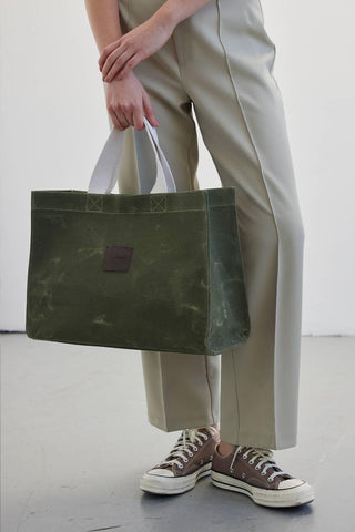 Faded Effect Large Canvas Bag Military Green