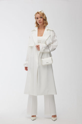 Organza Double-Breasted Trench Coat Ecru