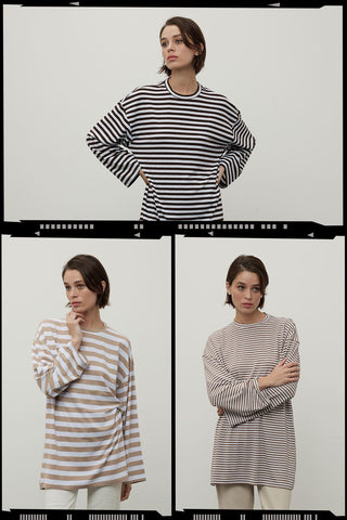 Striped Long Sleeve Sweatshirt Set Brown 3 Set