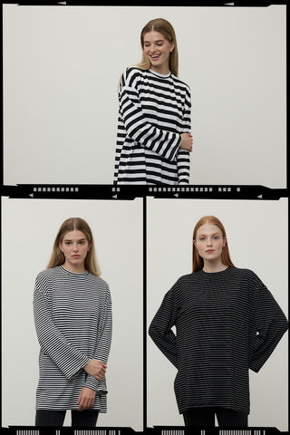 Striped Long Sleeve Sweatshirt Set Black 3 Set